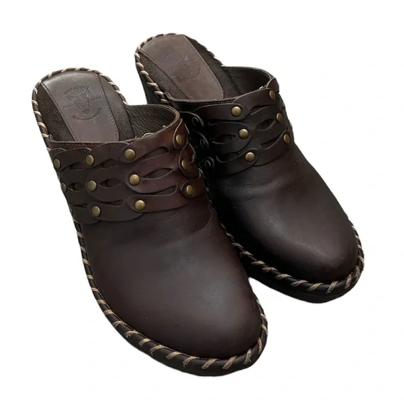 FRYE Mules Brown Leather Slip on Shoes Size 7 - Picture 2 of 11